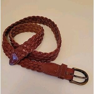 Omega Belt Size M 38" Braided Brown Leather Brass Buckle Vintage